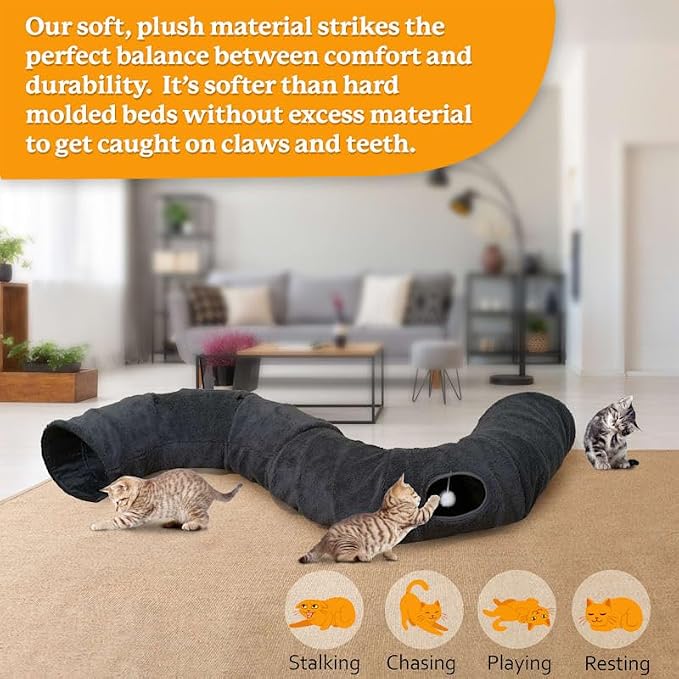 Cat Tunnel Bed with 2 Catnip Fish Toys (1000mg Natural Catnip) Interactive Cat Toys, Cat Tubewith Kitten Toys for Indoor Kittens, Collapsible Play Tunnel, Dark Grey - Image 7