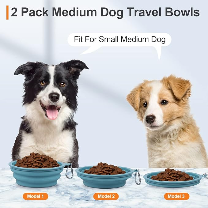Kytely Collapsible Dog Bowls Medium, 2Pack Foldable Dog Travel Bowl, Portable Pet Water Food Bowl with Clasp, Pet Cat Feeding Cup Dish for Traveling, Walking, Hiking (Blue+Grey) - Image 5
