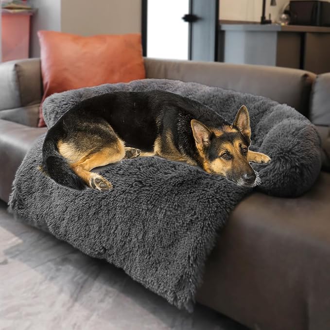 Calming Dogs/Cats Bed Mats, Dog Pad Washable Removable Couch Cover, Plush Long Fur Mat for Pets, Waterproof Lining, Perfect for Small, Medium and Large Dogs and Cats (Dark Gray, 45"x37") by Tinaco