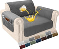 Velvet 100% Waterproof Chair Covers for Living Room Sofa Armchair Cover Washable Couch Arm Chair Slipcovers for Dogs Non Slip Quilted Furniture Protector with Pockets (Small, Dark Grey) by YUEVELLASofaCover