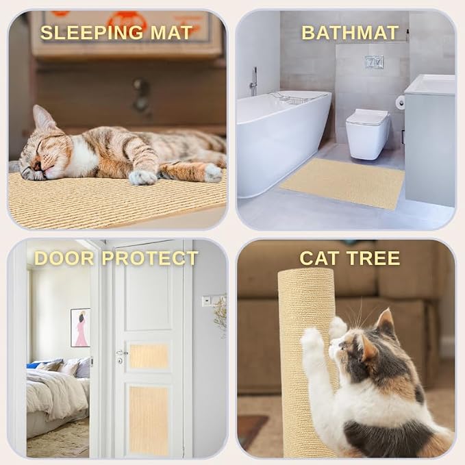 78.7"x15.8" Cat Scratching Carpet Mat Furniture Protector, Covering DIY Cat Tower,and Replacement Pads, Self-Adhesive Trimmable Mat (Khaki) - Image 7