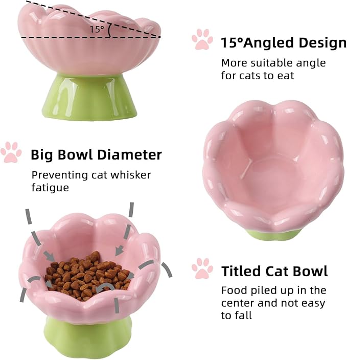 DIF DECO Ceramic Raised Cat Bowl, Pink Elevated Food Bowls for Food and Water Protecting Spine and Whisker Friendly, Tulip Shape Cute Pet Feeder Dish for Indoor Cats and Small Dogs (Height 4.1 inch) - Image 4