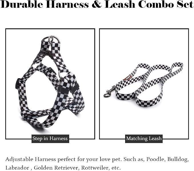 Dog Harness Leash Set Adjustable Heavy Duty No Pull Halter Harnesses for Small Medium Large Breed Dogs Back Clip Anti-Twist Perfect for Walking (XS(12"-18" Chest Girth), Black Plaid) - Image 4
