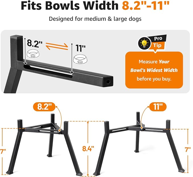 LOOBANI Elevated Dog Bowl Stand Adjustable 8.2"-11" Width for Large Seniors | for Senior & Arthritic Dogs, Reduces Neck Strain, Non-Slip Rubber Feet, Rust-Proof Stand, Easy Clean - Image 6