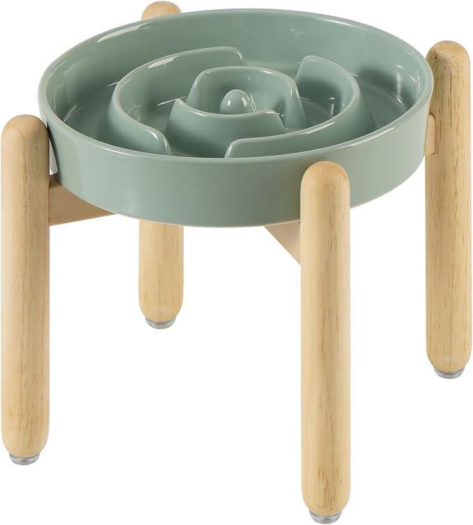 Havniva Elevated Slow Feeder Dog Bowls, Ceramic Dog Bowl Slow Feeder | 1.6 Cups Raised Slow Feeding Bowl for Medium Breed, Puzzle Dog Food Bowl with Wooden Stand, Non-Slip, Anti-Choking by Havniva