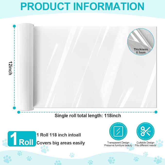 SenseYo Anti Cat Scratch Furniture Protector 118" x 12" Sticky Couch Protector Pet Scratching Deterrent Tape from Cat Dog Claws for Sofa Corners Walls Doors Bed - Image 2