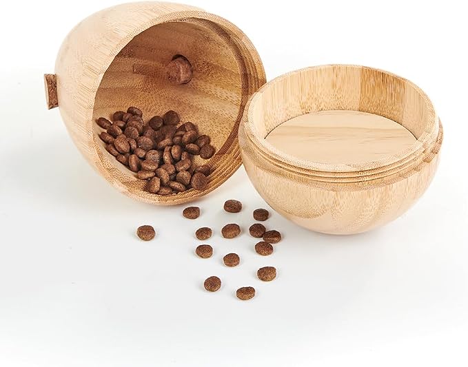 LOOBANI Bamboo Treat Dispenser Wobble Toys Enrichment Puzzle Food Dispenser Ball Toy IQ Training for Small Medium Dog - Image 5