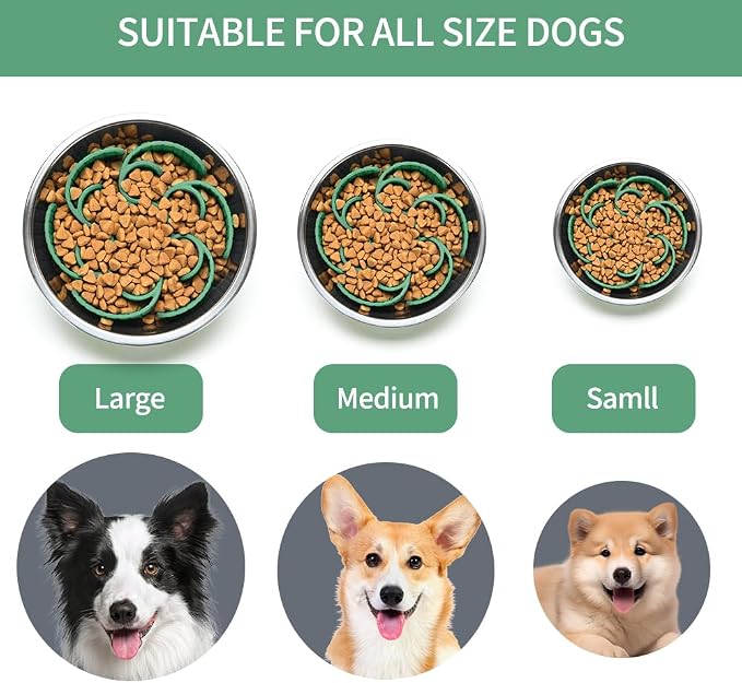 Slow Feeder Dog Bowls Insert,Third Generation upgradedSuper Firm Eating Bowl（Cuttable） for Large Breed and Medium Small Size Compatible with Regular Elevated Metal Glass Dog Bowl (Green) - Image 7