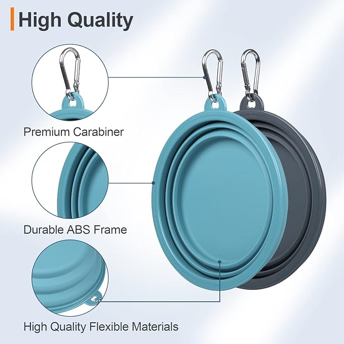 Kytely Collapsible Dog Bowls Medium, 2Pack Foldable Dog Travel Bowl, Portable Pet Water Food Bowl with Clasp, Pet Cat Feeding Cup Dish for Traveling, Walking, Hiking (Blue+Grey) - Image 4