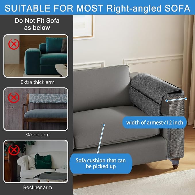NATUYA Cat Scratch Furniture Couch Protector - Large Sisal Cat Scratching Pad Sofa Corner Arm Shield, Cat Scratcher for Sofa (All Gray, Left) - Image 6