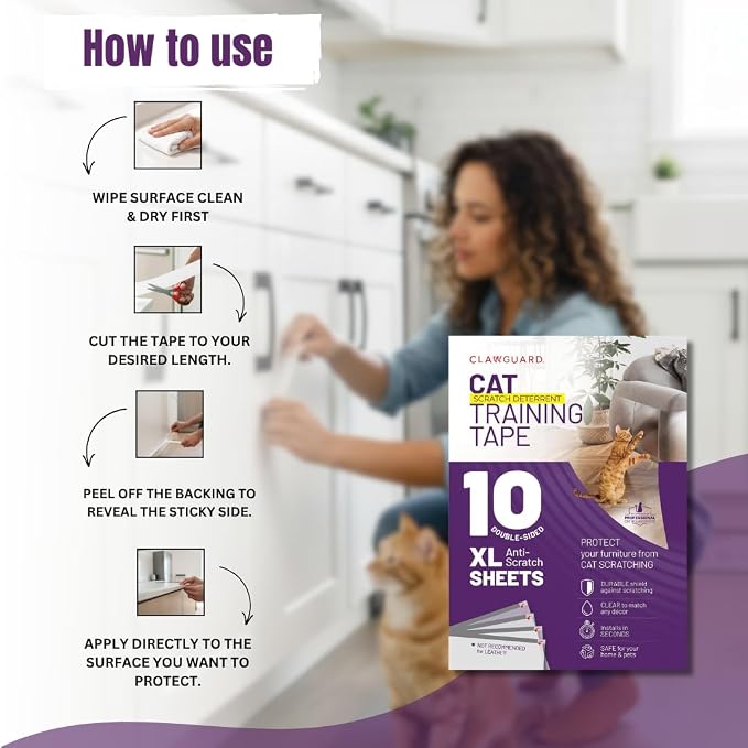 Cat Training Tape Sheets – 10 XL (17x11.5 in) Double-Sided Anti Scratch Shields – Cat Scratch Furniture Protector for Sofa, Couch & Surfaces - Image 3