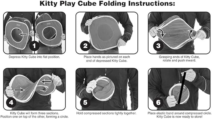 Kitty City Pop-Up Rolling Cat Cube & Tunnel Toy, Collapsible Indoor Cat Play Cube with Peekaboo Openings & Hanging Tassel, Lightweight Foldable Cat Furniture - Blue/Brown - Image 3