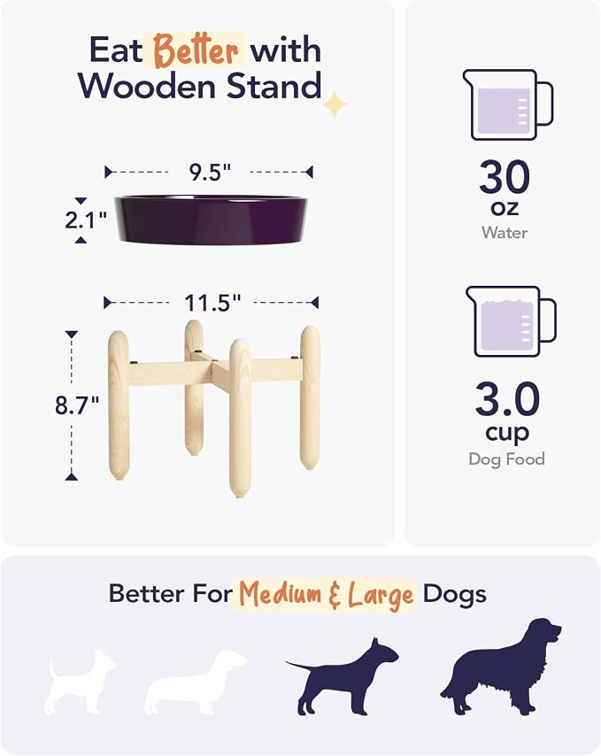 LE TAUCI Ceramic Slow Feeder Dog Bowls Elevated, 3 Cup Raised Bowl with Wooden Stand for Medium Large Breed, Slow Down Eating, Puzzle Dog Food Bowl, Maze Purple - Image 4
