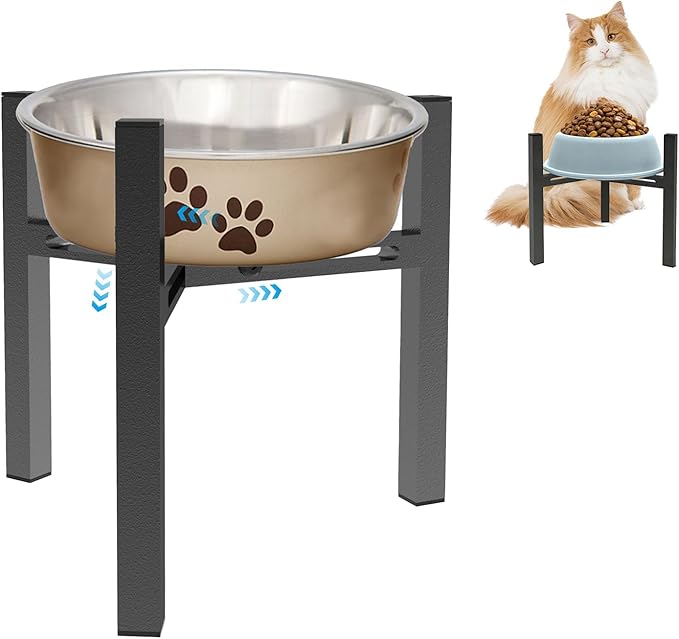 Elevated Cat Bowl Stand Good for Senior Cats Digestion Arthritis Relief - Adjustable Metal Feeder Riser, Fits 5.1-7.45” Round Bowls (No Bowls)（Black） by Unknown