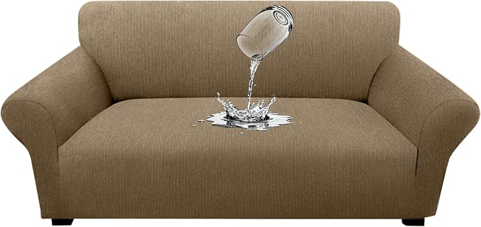 Waterproof Stretch Spandex Loveseat Couch Cover - Non-Slip Soft Sofa Slipcover with Elastic Bottom, Washable Leakproof Furniture Protector for Kids, Pets, Dogs & Cats (Loveseat, Brown) by Unknown