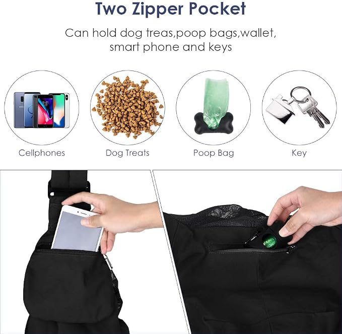 Lukovee Pet Sling, Small Pet Carrier, Hard Bottom Support & Safety Hook | Adjustable Drawstring Opening, Comfortable Padded Shoulder Strap, Zipper Pocket, Dog Slings Purse for Small Dog Cat ,Black-BN - Image 5