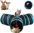 3-Way Collapsible Cat Tunnel Tube Toy Black Blue | Interactive Tunnel with Hanging Ball & Peek Hole for Indoor Cats, Kittens, Puppies, Rabbits | Hours of Fun & Exercise by Mabaytir