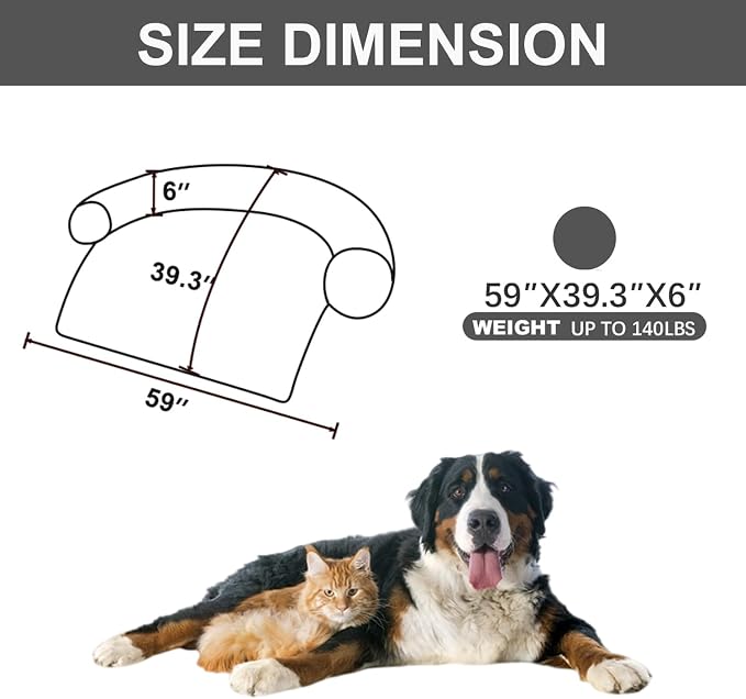Calming Dogs/Cats Bed Mats, Dog Pad Washable Removable Couch Cover, Plush Long Fur Mat for Pets, Waterproof Lining, Perfect for Small, Medium and Large Dogs and Cats (Dark Gray, 59"x39") - Image 2