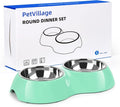 Stainless Steel Dog Bowls Set – Dual Non-Slip Pet Dishes with 2 Small (4oz*2) Bowls & Durable Resin Stand,Food & Water Feeder for Puppies, Kittens, and Small Breed Dogs - Green by Petvillage