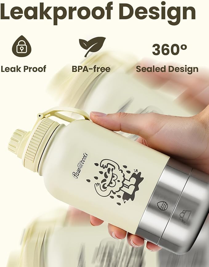 34oz Dog Water Bottle, Stainless Steel Dog Water Bottle Dispenser with Detachable Food & Water Bowls, Keeps Water Hot/Cold, for Walking, Hiking, Camping(Cream) - Image 4