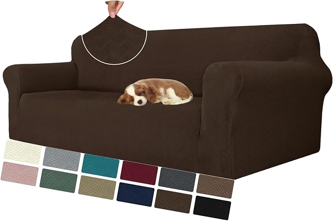MAXIJIN Couch Covers for 3 Cushion Couch Sofa (71"-91"), 1-Piece Stretch Sofa Cover Slipcover Furniture Protector with Elastic Bottom for Kids,Dogs (Large, Diamond Pattern Coffee) by MAXIJIN