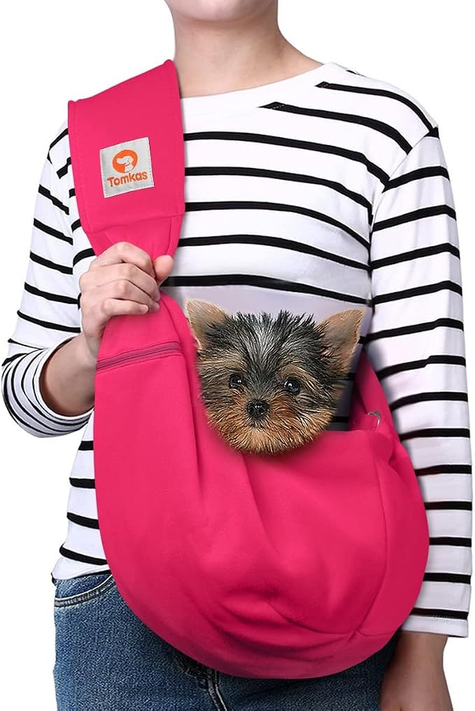 TOMKAS Dog Sling Carrier for Small Dogs Puppy Carrier for Small Dogs (Rose red, Adjustable Strap for 3-10 lbs & Zipper Pocket) by TomkasFORTHELOVEOFPALS
