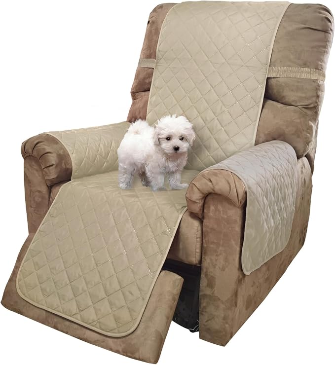 U-NICE HOME Reversible Recliner Chair Covers, Sand/Beige | 28''Recliner Cover for dogs Washable, Pet Friendly, Elastic Straps, Water Repellent, Diamond Quilted by U-NICEHOME