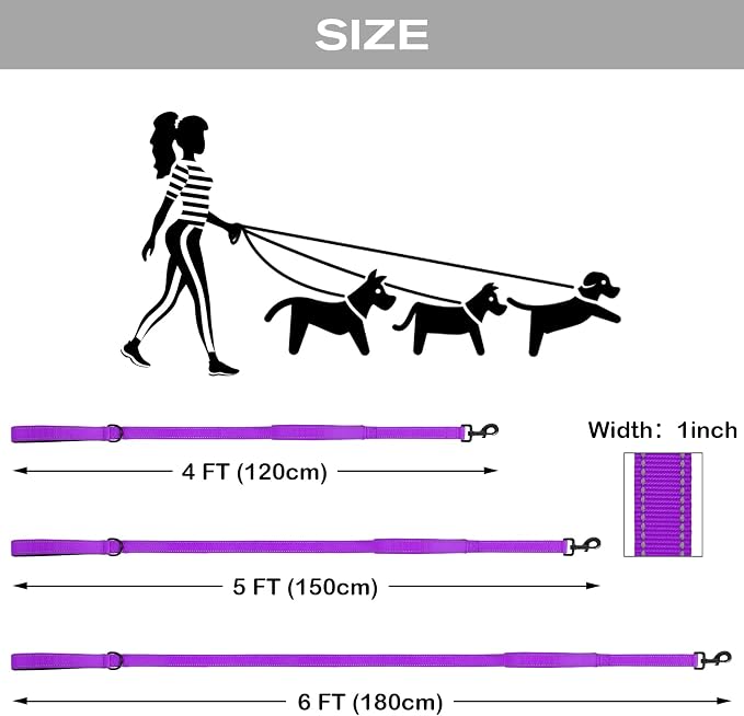 Joytale Dog Leash for Large Dogs that Pull, Double Handle, 4FT, Purple | Traffic Handle for Control, Padded Handle Reduces Hand Strain, Reflective Stitching for Night Safety, Strong Nylon Webbing - Image 6