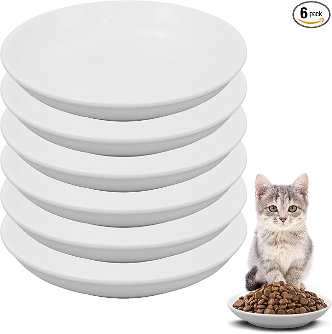 6 Pack Cat Food Bowl, Ceramic Cat Bowls, Anti Whisker Fatigue Cats Bowl Set | 5.5 Inches Shallow Wide Kitten Plates for Food and Water (White-C) by Unknown