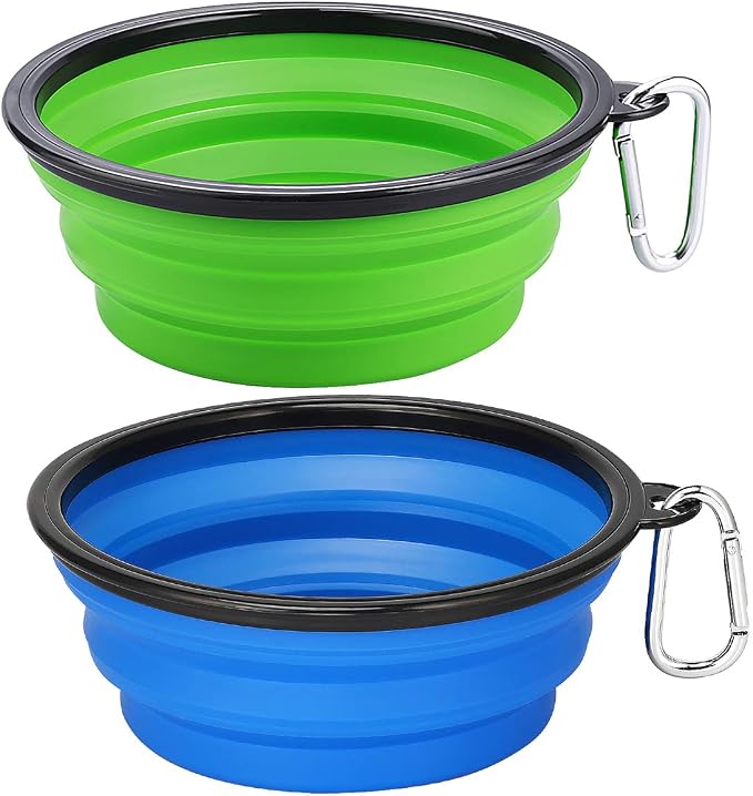 Kytely Large Collapsible Dog Bowls 2 Pack, 34oz Foldable Dog Travel Bowl | Portable Dog Water Food Bowl with Clasp, Pet Cat Feeding Cup Dish for Traveling, Walking, Parking by Kytely