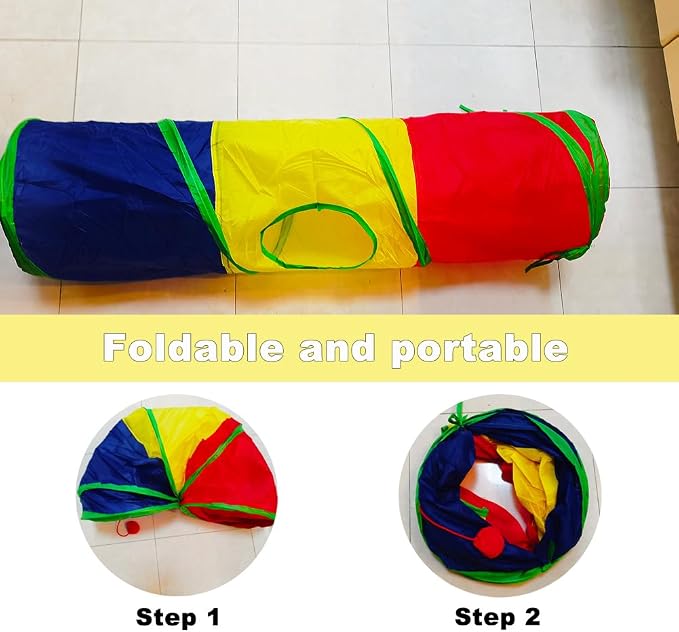 Cat Tunnel Tube Toys，Tunnels for Indoor Cats, 2 Way Foldable | Interactive Pet Crinkle Pop Up Tunnel with Balls Peek Hole Hideaway for Rabbits, Kittens, Ferrets, Puppy Playing & Exploring - Image 3