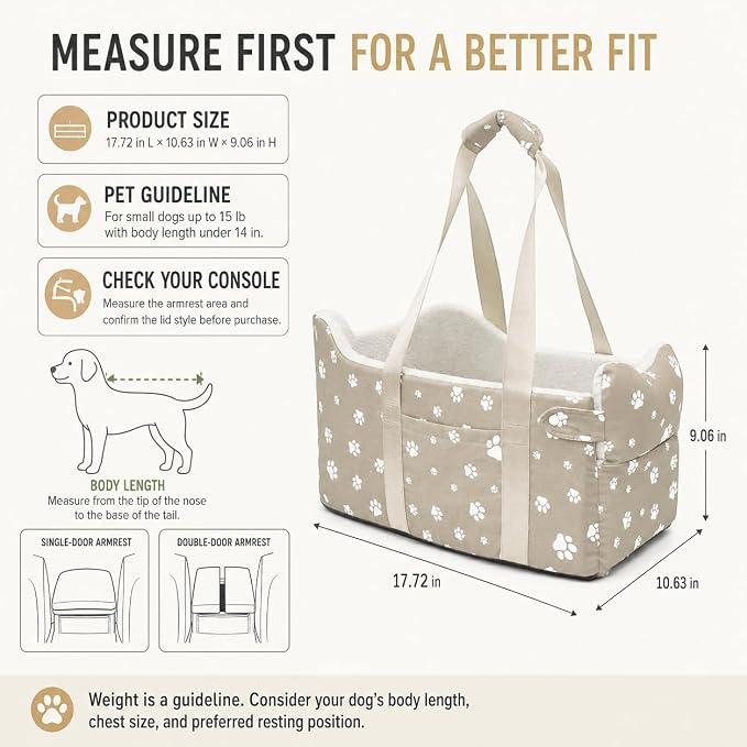 Dog Car Seat for Small Dogs (Under 15 lbs) – Center Console Pet Carrier with Safety Belt, Storage Pockets & Removable Washable Cover (Khaki Car Seat) - Image 5