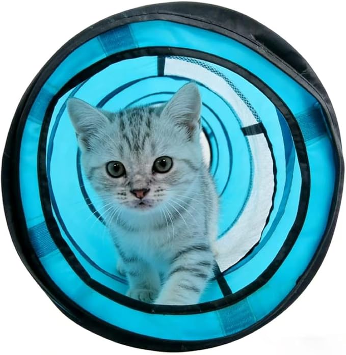 PAWISE Cat Tunnel for Indoor Cats, Collapsible Pet Tube with Peek Hole | Peek hole, tear-proof polyester, 10.5x34.5in, for cats rabbits, blue - Image 2