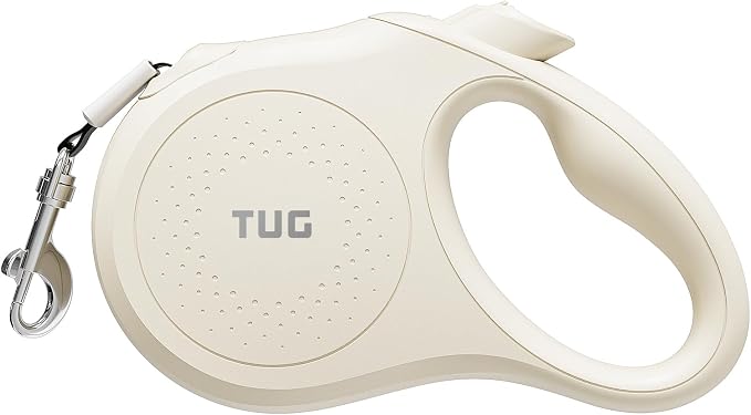 TUG Quest Retractable Dog Leash | 360° Tangle-Free Retraction | 16 ft Strong Nylon Tape (Large, Cream) by TUG