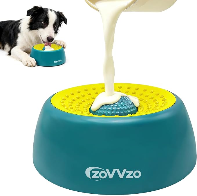 Rolling Slow Feeder Dog Bowls with Interactive Lick Ball | Non-Slip Dog Enrichment Bowl for Wet Food, Yogurt, Peanut Butter & Bone Broth (Green) by Unknown
