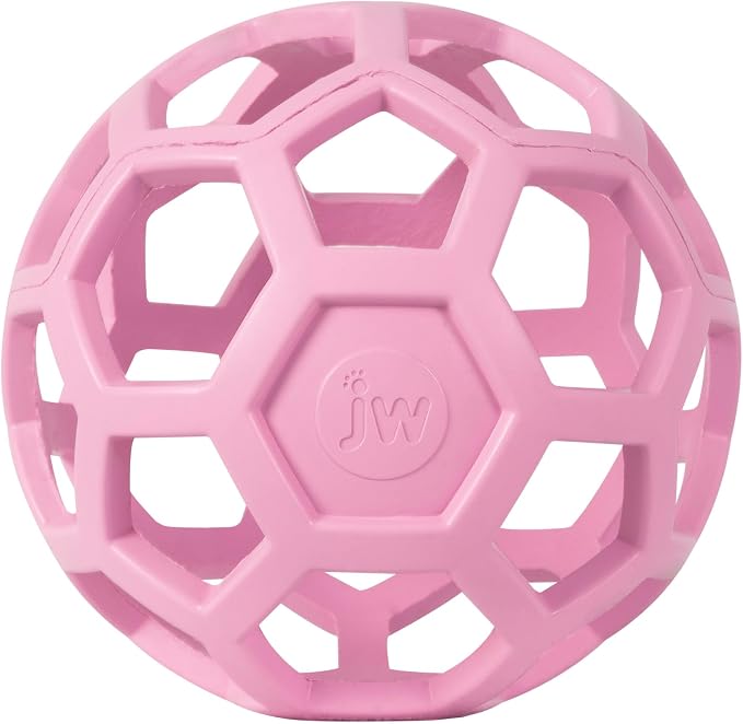 JW Pet HOL-ee Roller Dog Puzzle Ball, Large 5.5in, Natural Rubber, Pink | Puzzle Ball Design Dog Toy for Interactive Play and Chasing Fun by JWPet