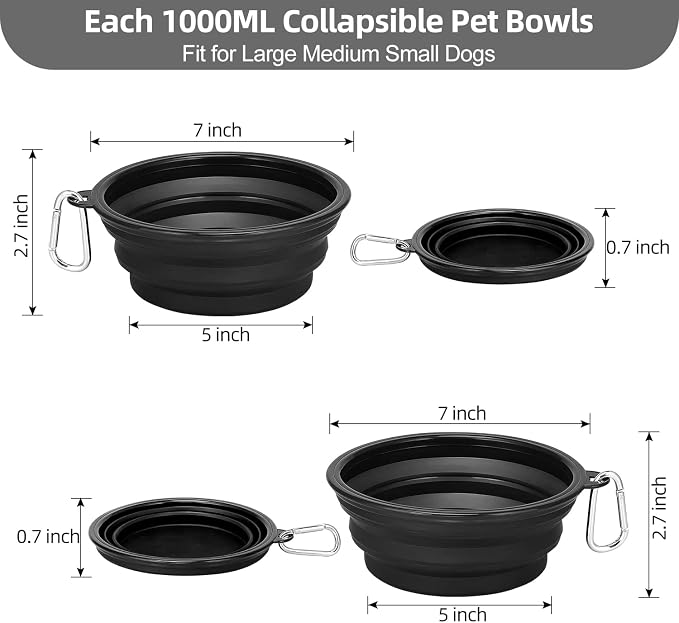 Kytely Large Collapsible Dog Bowls 2 Pack, 34oz Foldable Dog Travel Bowl | Portable Dog Water Food Bowl with Clasp, Pet Cat Feeding Cup Dish for Traveling, Walking, Parking - Image 2