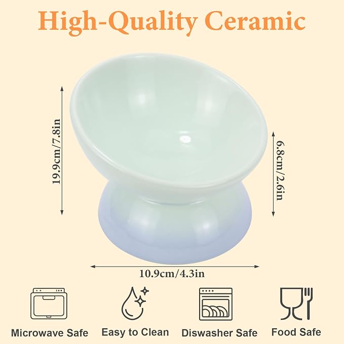 Elevated Cat Food Bowl 5 Oz Ceramic Raised Tilted Water Dishes, 15° Tilt Anti Vomiting, Protect Pets' Spines Bowls for Small Dog, Fat Faced Cat, Kitten - Image 2