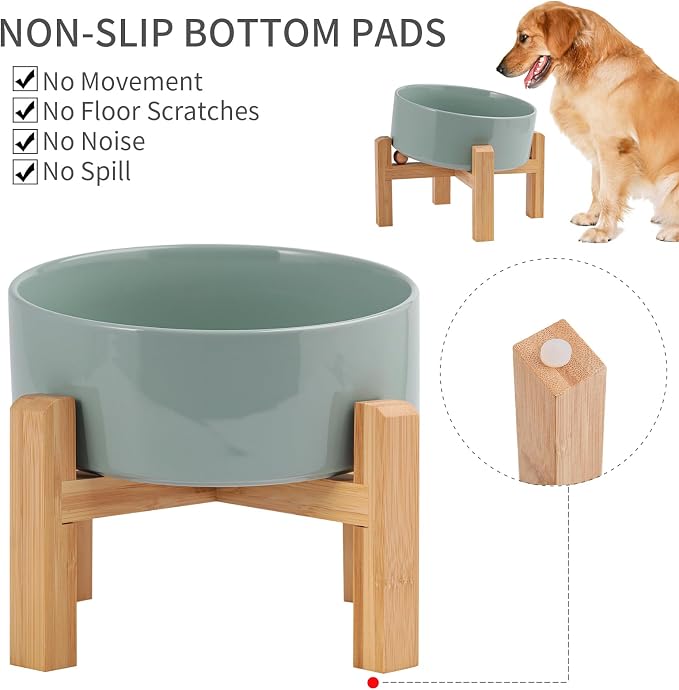 Elevated/Raised 15°Tilted Anti Slip Ceramic Dog Bowl for Small/Medium Breeds,Slanted Bulldog Big Face Pet Food Water Feeding Dish with Stand for Cats and Dogs (3.6 Cups/28 OZ) Light Green - Image 4