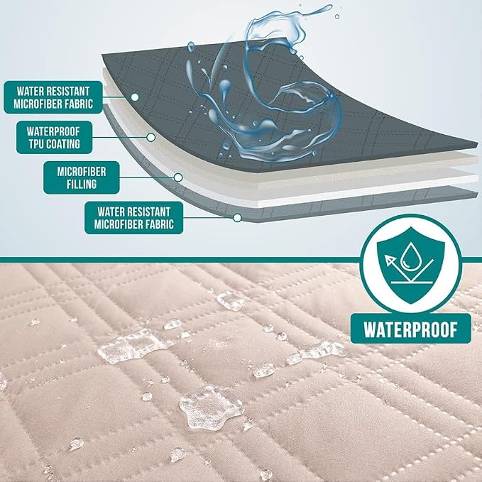 PetAmi Waterproof Couch Cover for Dog Nonslip Bed Sofa Blanket, 68x82 Beige | Leakproof Furniture Protector for Pet Cat, Machine Washable Pee Proof Mat for Chair Car Seat, Durable & Anti Slip Backing - Image 3