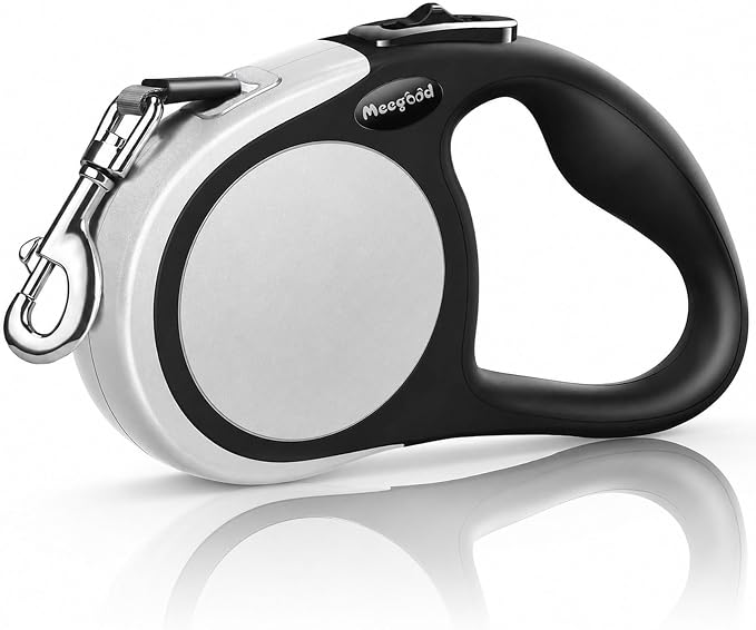 Heavy Duty Retractable Dog Leash-16ft Strong & Durable Walking Leash for S to L Dogs up to 45/115 lbs, Upgraded Lock System, Non Slip Grip, Tangle Free (Grey, Medium-Large Sized) by MEEGOOD