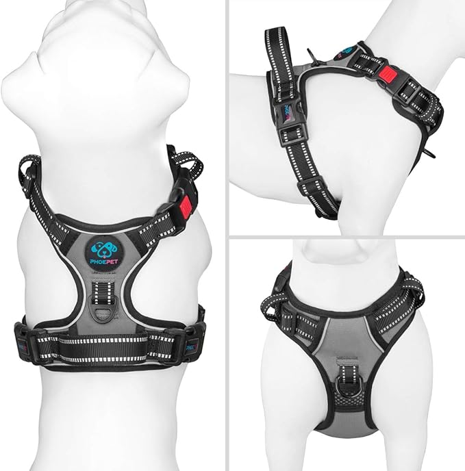 No Pull Dog Harness Medium Reflective Front Clip Vest with Handle | Adjustable 2 Metal Rings 3 Buckles,[Easy to Put on & Take Off](L, Grey) - Image 2