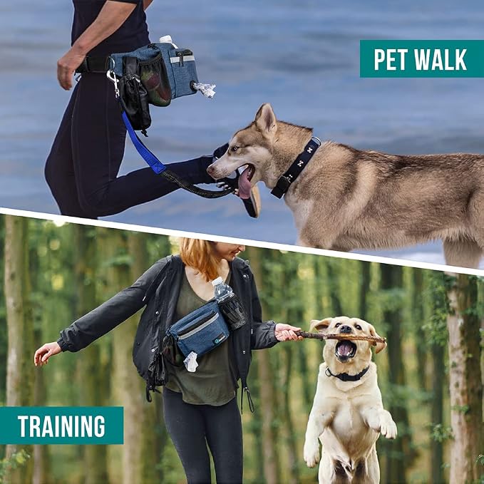 PetAmi Dog Fanny Pack, Treat Pouch for Dog Walking Training, Navy Blue | Built in Poop Bag Dispenser, Water Bottle Holder, Collapsible Bowl, Pet Treat Waist Belt for Hiking Running Kibbles - Image 6