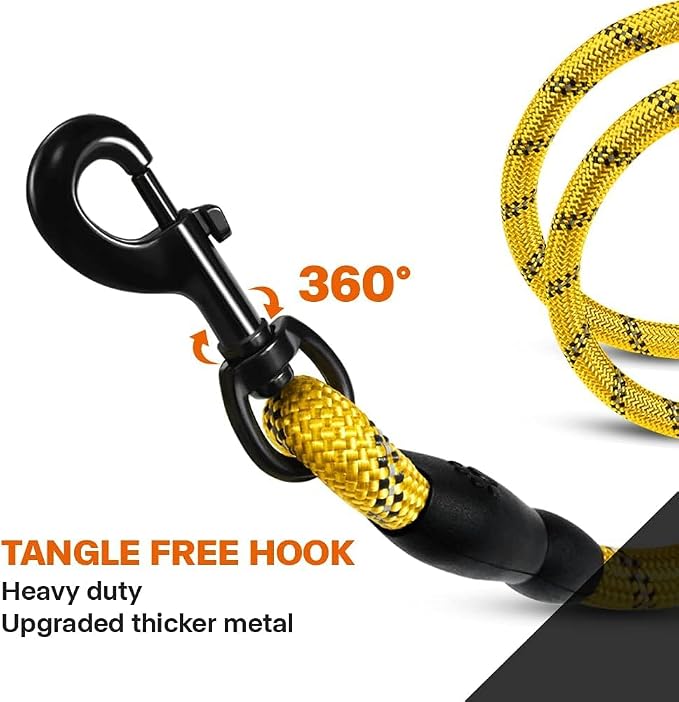 Taglory Rope Dog Leash for Medium Large Dogs, 4 FT Padded Handle, Yellow | Climbing Rope for Strong Pullers, Reflective for Night Walks and Training, Comfortable Grip, Anti-tangle Swivel Clip 1/2 inch - Image 6