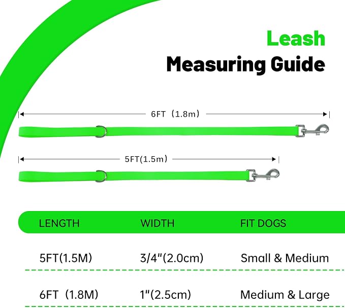 Waterproof Dog Leash, 5/6 FT Durable Odor-Proof Dog Leashes with Strong Metal Hooks Fits Small Medium or Large Dogs (Green, 6FT - 1 inch Width) - Image 4