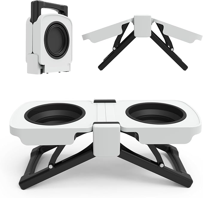 Elevated Dog Bowls Stand, Portable Travel Dog Bowls with Collapsible Silicone Double Diner Bowl, 5 Cups Capacity Food and Water Bowl with No Spill Edge Non-Slip Stand,Ideal for Medium & Large Dogs by SUPERDESIGN