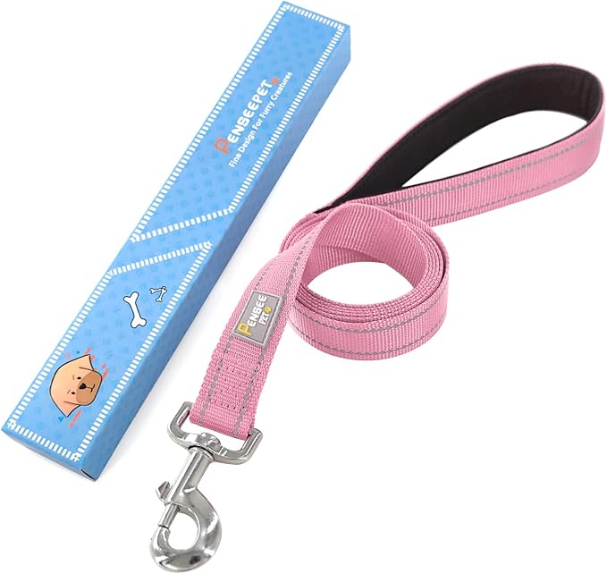 6 FT Basic Dog Leash for Large Dogs,Pink | Padded Handle,Metal D-Ring,Heavy Duty Nylon Webbing, for Walking & Training - Image 6
