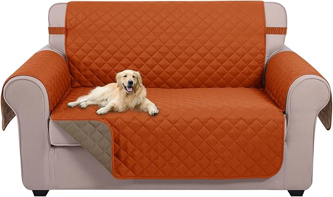 U-NICE HOME Loveseat Sofa Cover for 2 Cushion Couch, Orange/Taupe | 45''Loveseat Cover Washable, Pet Friendly, Elastic Straps, Water Repellent, Furniture Protector for 2 Cushion by U-NICEHOME