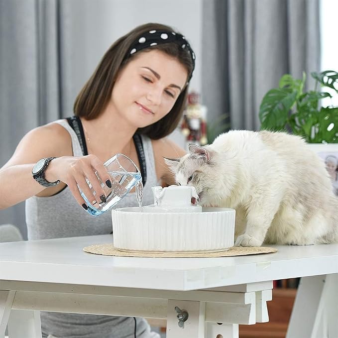 Cepheus Pet Drinking Fountain-2.1L/71oz Ceramic Cat Water Fountain-Automatic Ceramic Water Fountain for Cats and Dogs with with Ultra-Quiet Pump(White) - Image 6