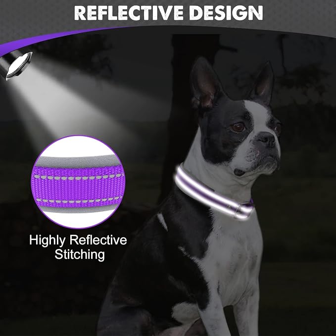 Joytale Reflective Dog Collar for Medium Dogs with Wide Padding, Purple | Soft Cushion Reduce Neck Strain, Night Safety Walking, Metal Buckle and Adjustable Eyelets, Separated Dog ID Tag Ring - Image 4
